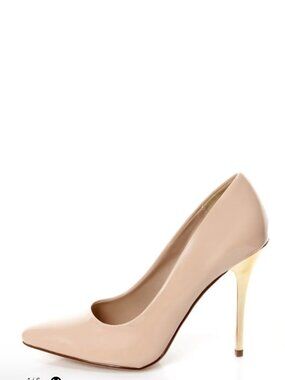 My Delicious Birdy Nude Patent and Gold Pointed Pumps Sz 8